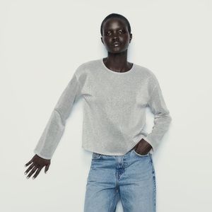 NWOT Zara Shiny Shirt in Silver Size M